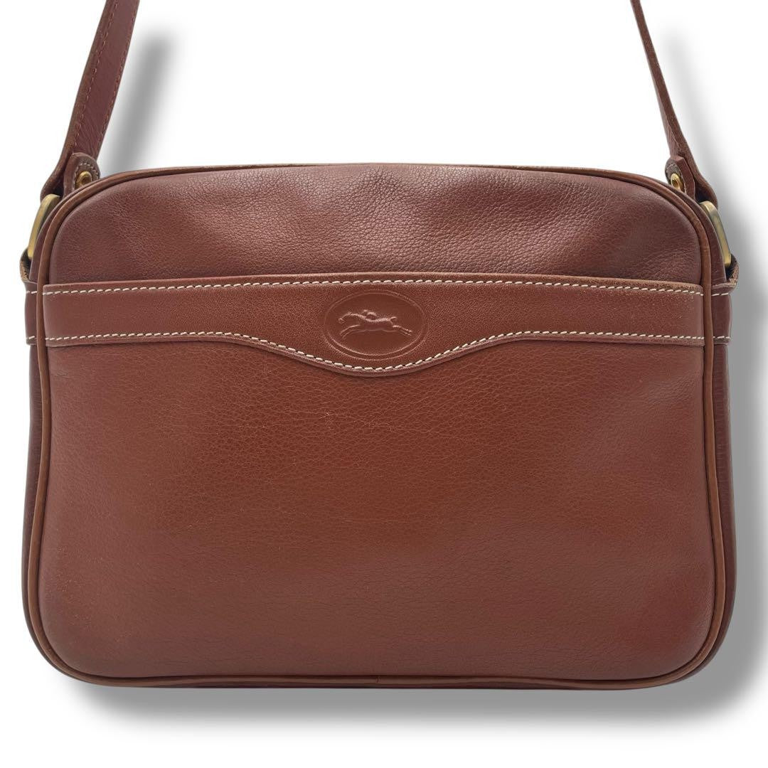 Longchamp Shoulder Bag Purse Leather Brown Authentic