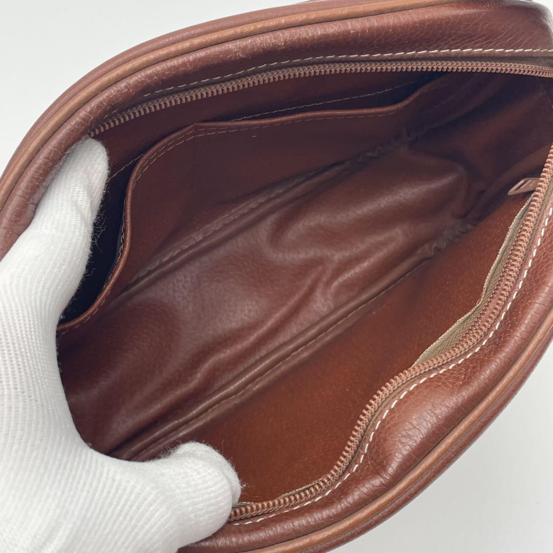 Longchamp Shoulder Bag Purse Leather Brown Authentic