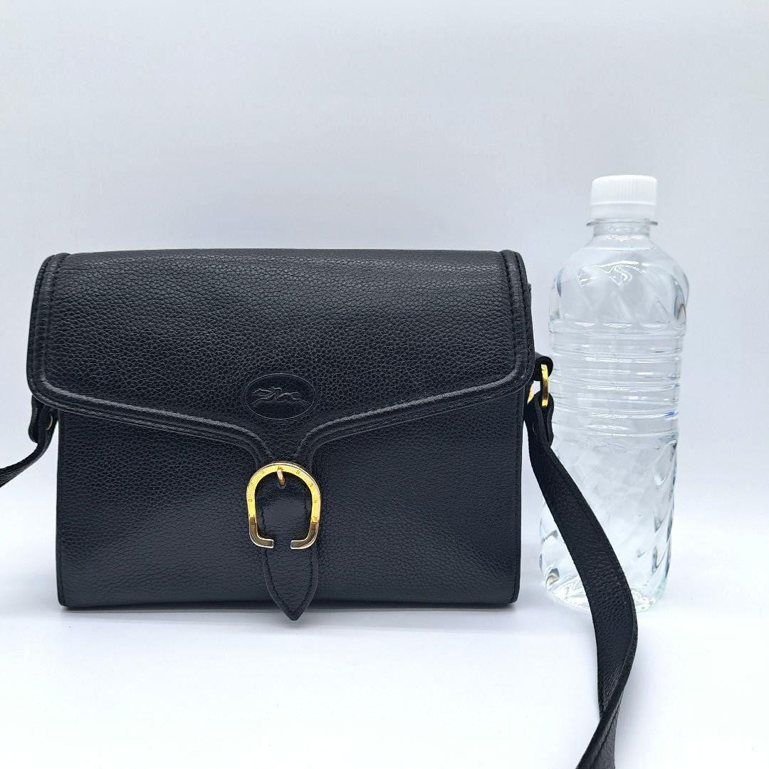 Longchamp Shoulder Bag Purse Leather Black Authentic