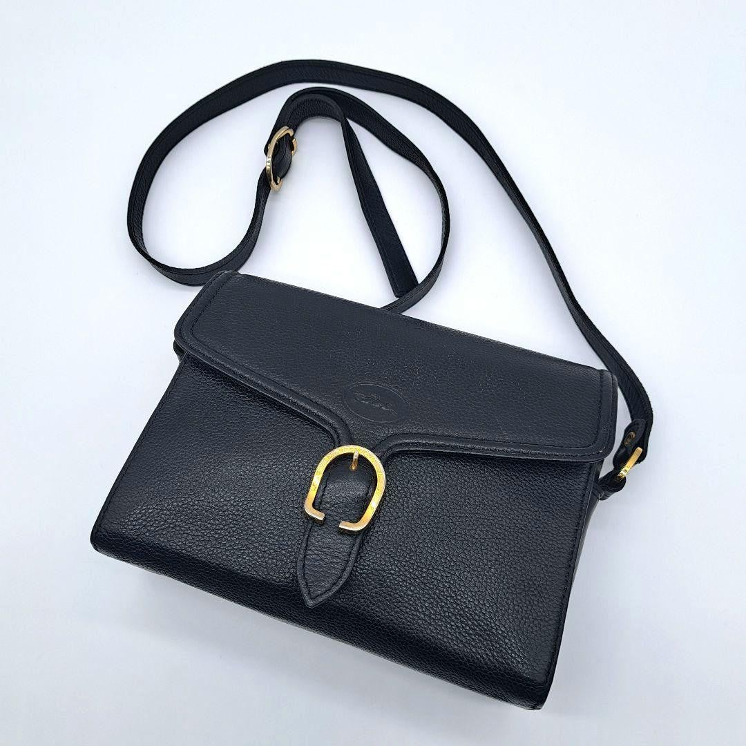 Longchamp Shoulder Bag Purse Leather Black Authentic
