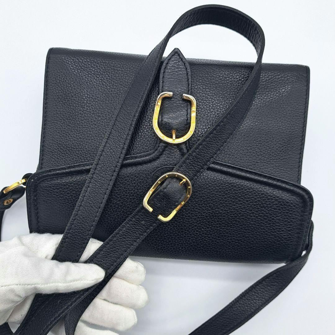 Longchamp Shoulder Bag Purse Leather Black Authentic