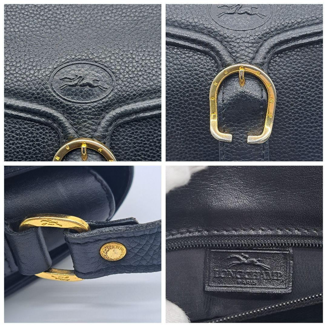Longchamp Shoulder Bag Purse Leather Black Authentic