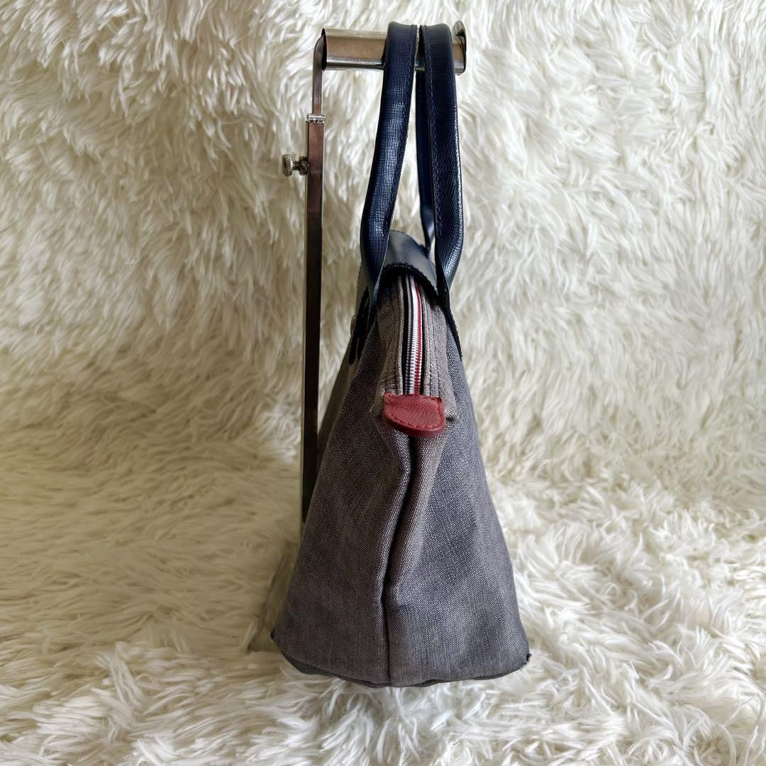 Longchamp Hand Bag Tote Purse Le Pliage Leather Denim Canvas Blue Authentic