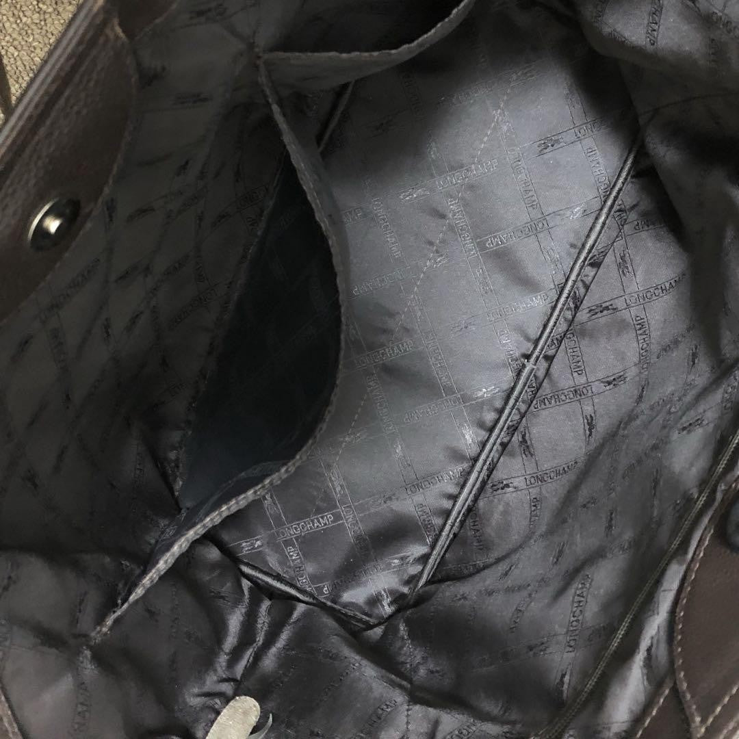 Longchamp Hand Bag Tote Purse Leather Dark Brown Authentic