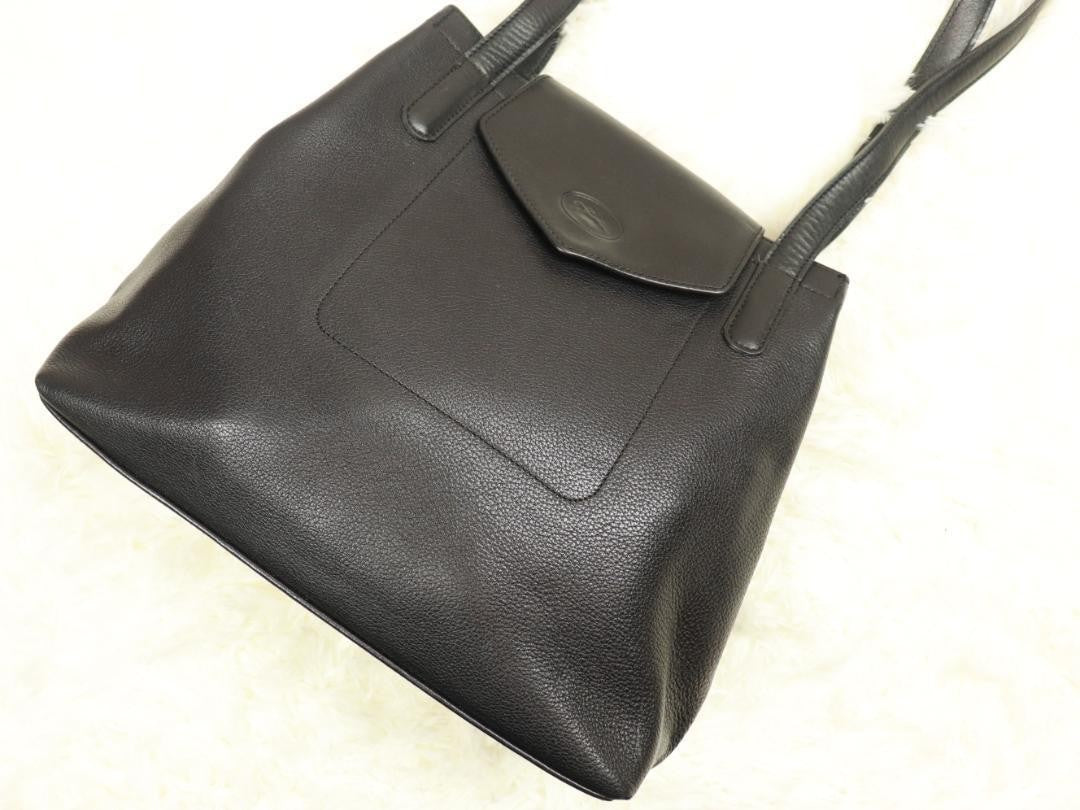 Longchamp Hand Bag Tote Purse Leather Black Authentic