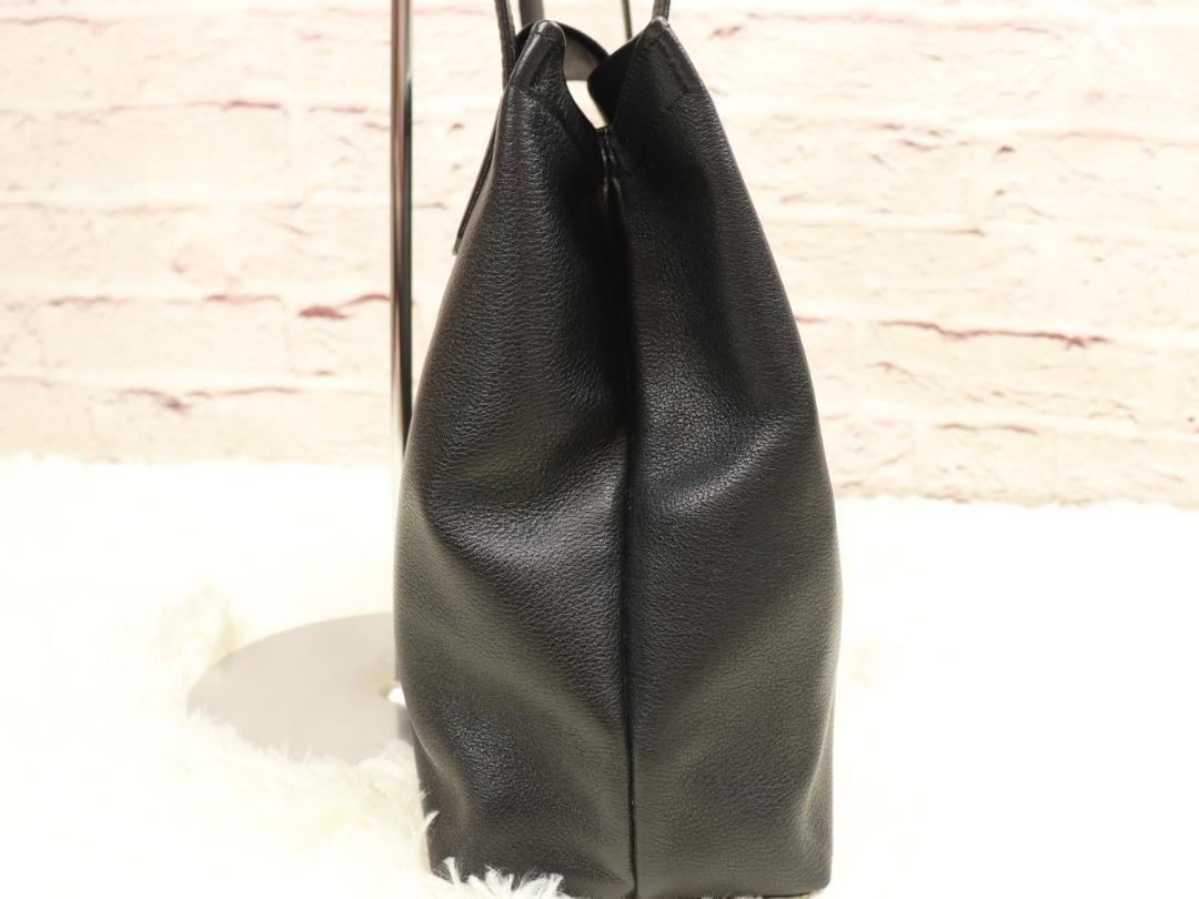 Longchamp Hand Bag Tote Purse Leather Black Authentic
