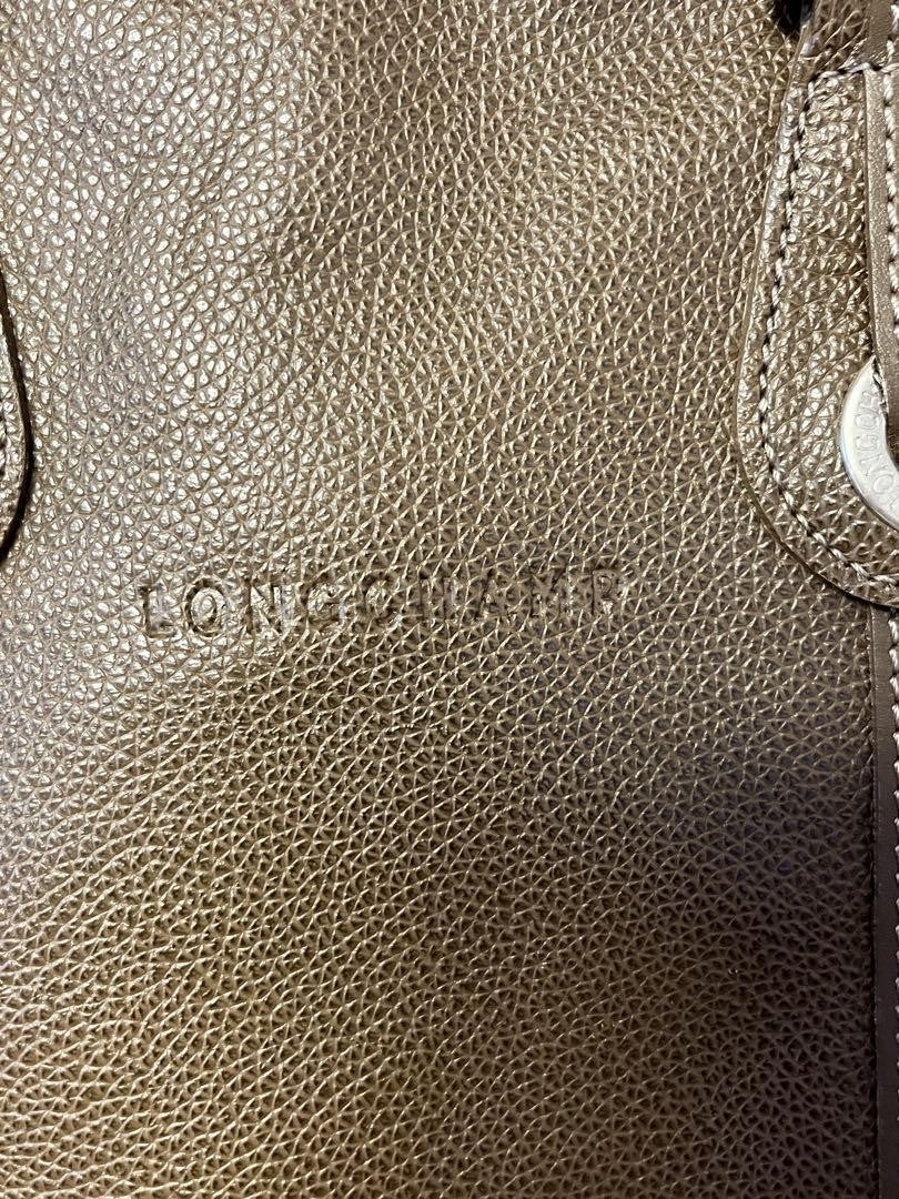 Longchamp Hand Bag Tote Purse Leather Mocha Brown Greige Authentic