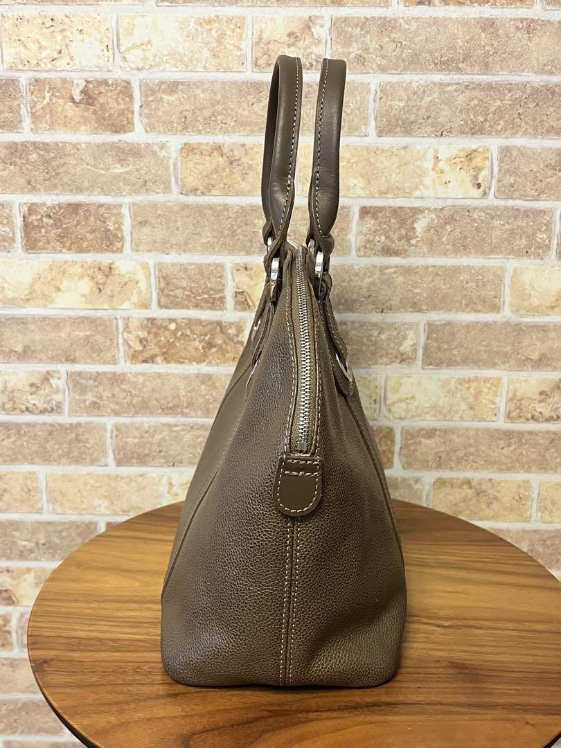Longchamp Hand Bag Tote Purse Leather Mocha Brown Greige Authentic