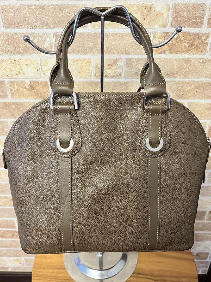 Longchamp Hand Bag Tote Purse Leather Mocha Brown Greige Authentic