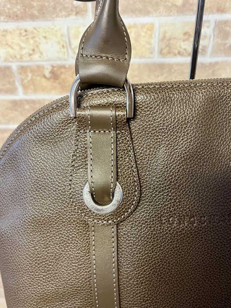 Longchamp Hand Bag Tote Purse Leather Mocha Brown Greige Authentic