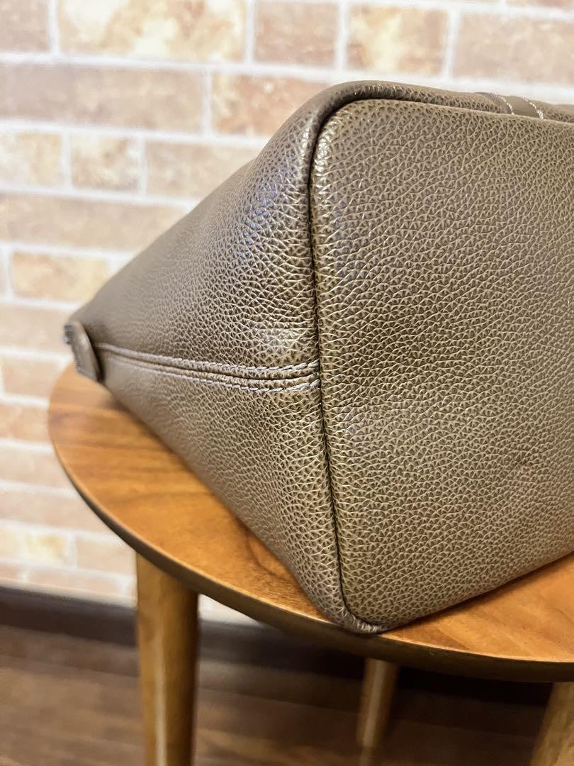 Longchamp Hand Bag Tote Purse Leather Mocha Brown Greige Authentic