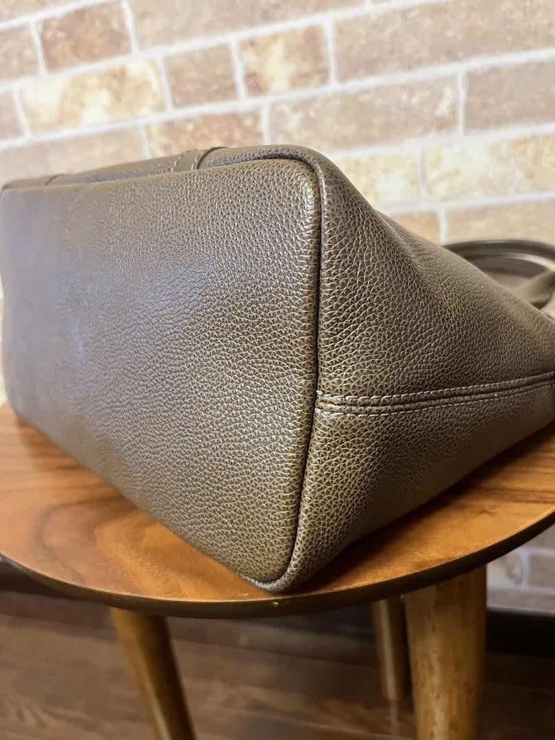 Longchamp Hand Bag Tote Purse Leather Mocha Brown Greige Authentic