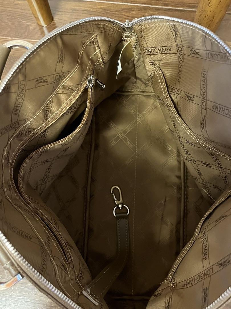 Longchamp Hand Bag Tote Purse Leather Mocha Brown Greige Authentic