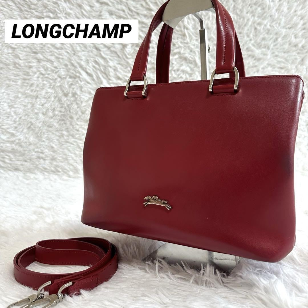 Longchamp Hand Shoulder Bag Tote Purse 2way Red Authentic