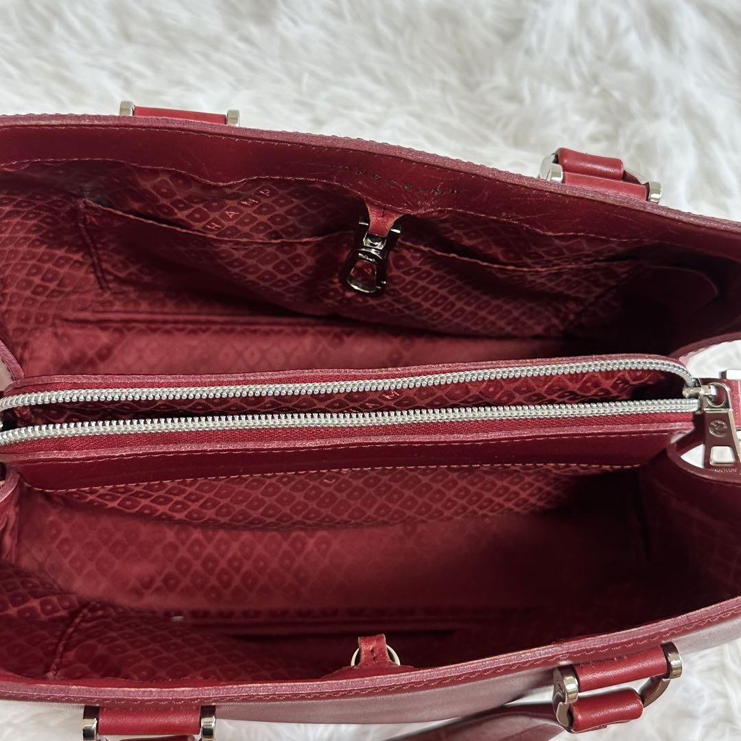 Longchamp Hand Shoulder Bag Tote Purse 2way Red Authentic