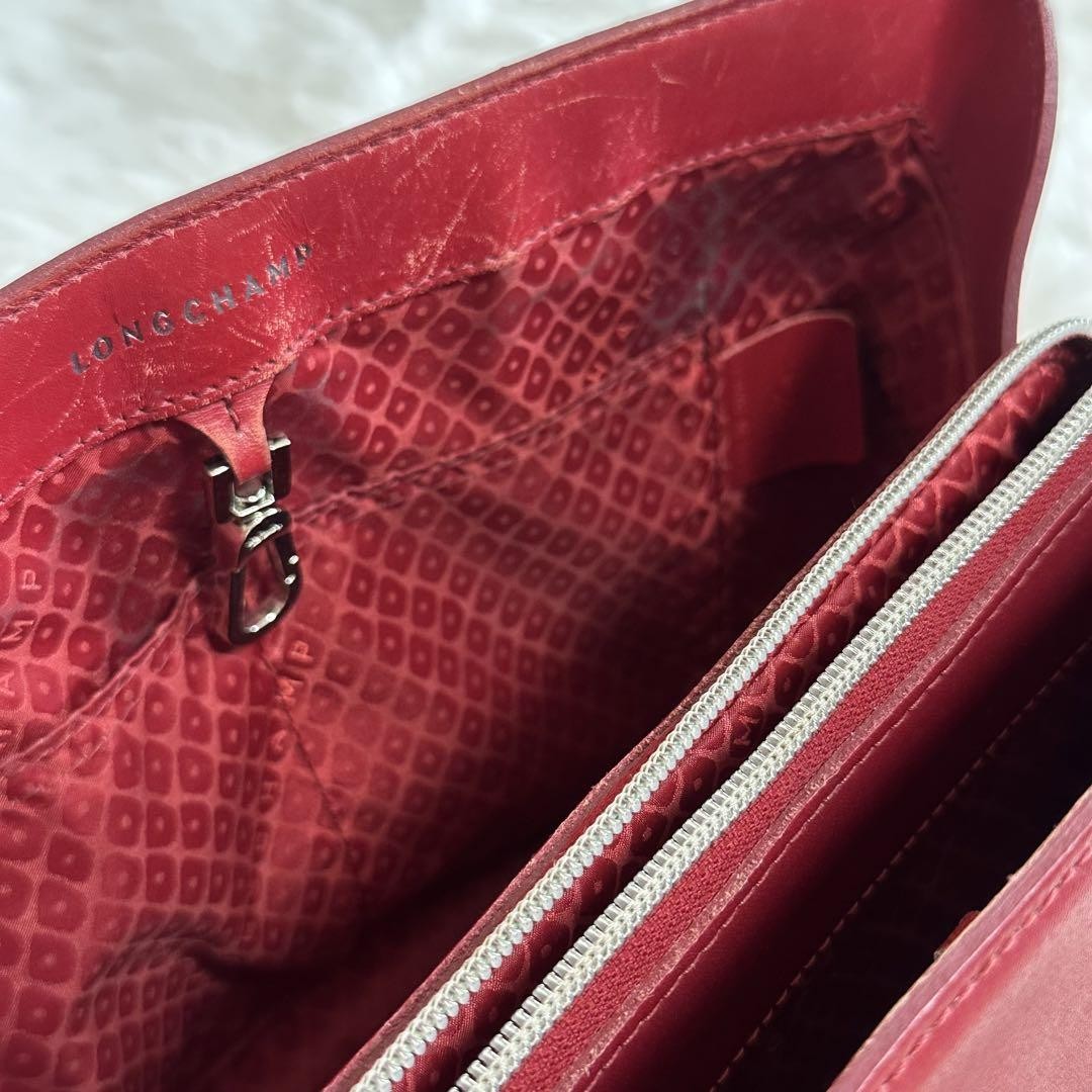Longchamp Hand Shoulder Bag Tote Purse 2way Red Authentic