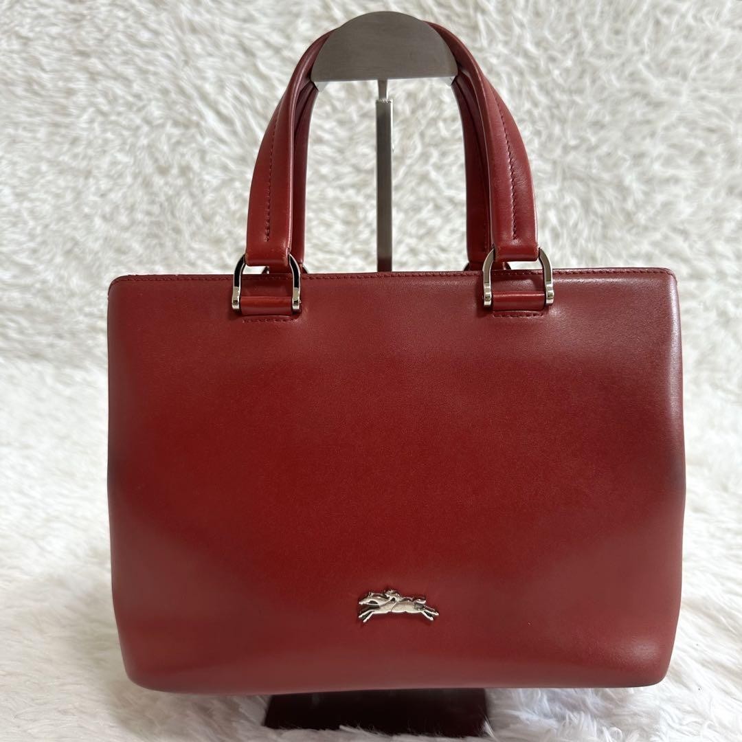 Longchamp Hand Shoulder Bag Tote Purse 2way Red Authentic