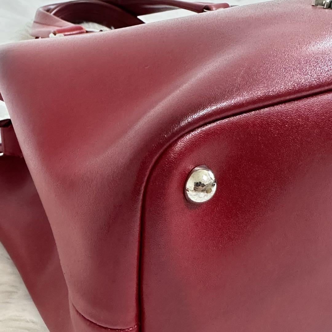 Longchamp Hand Shoulder Bag Tote Purse 2way Red Authentic