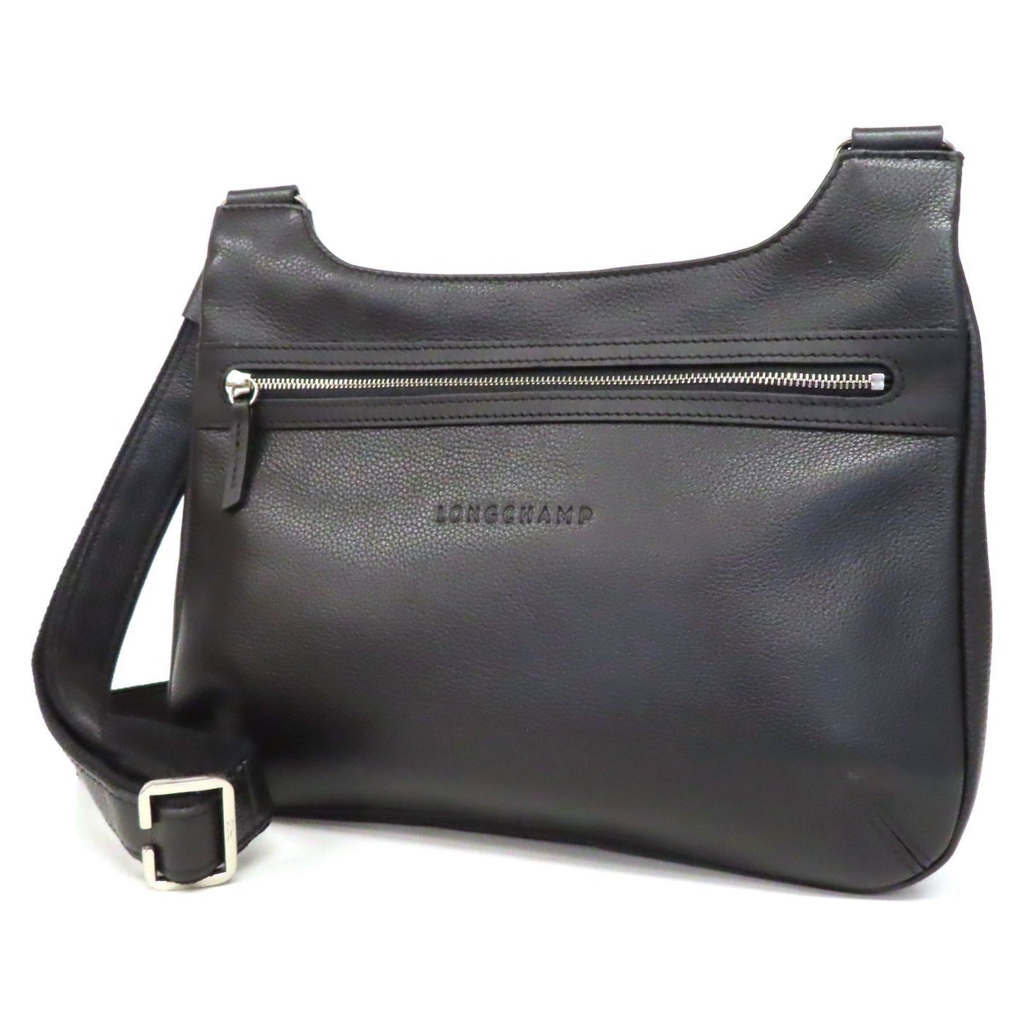 Longchamp Shoulder Bag Purse Leather Black Authentic