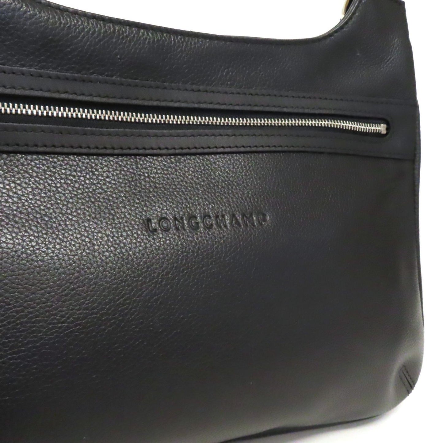 Longchamp Shoulder Bag Purse Leather Black Authentic