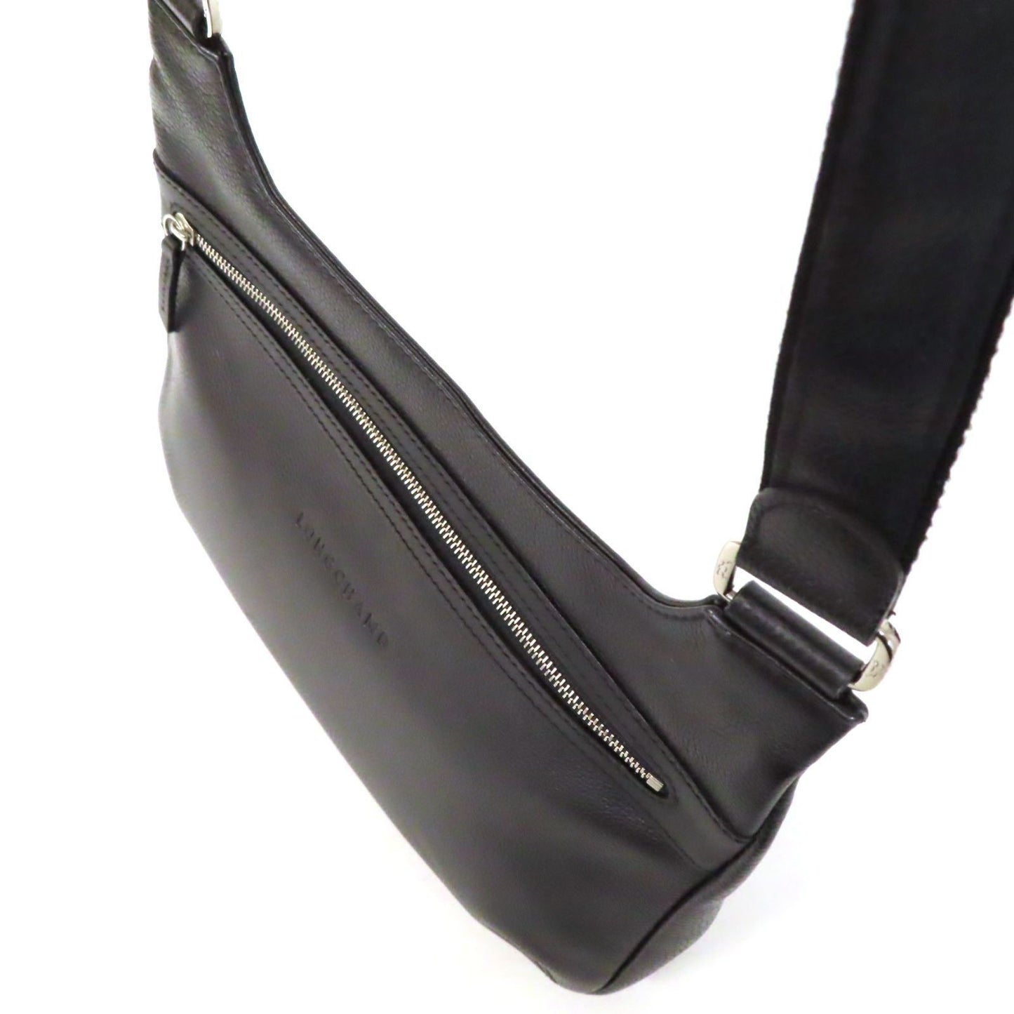 Longchamp Shoulder Bag Purse Leather Black Authentic
