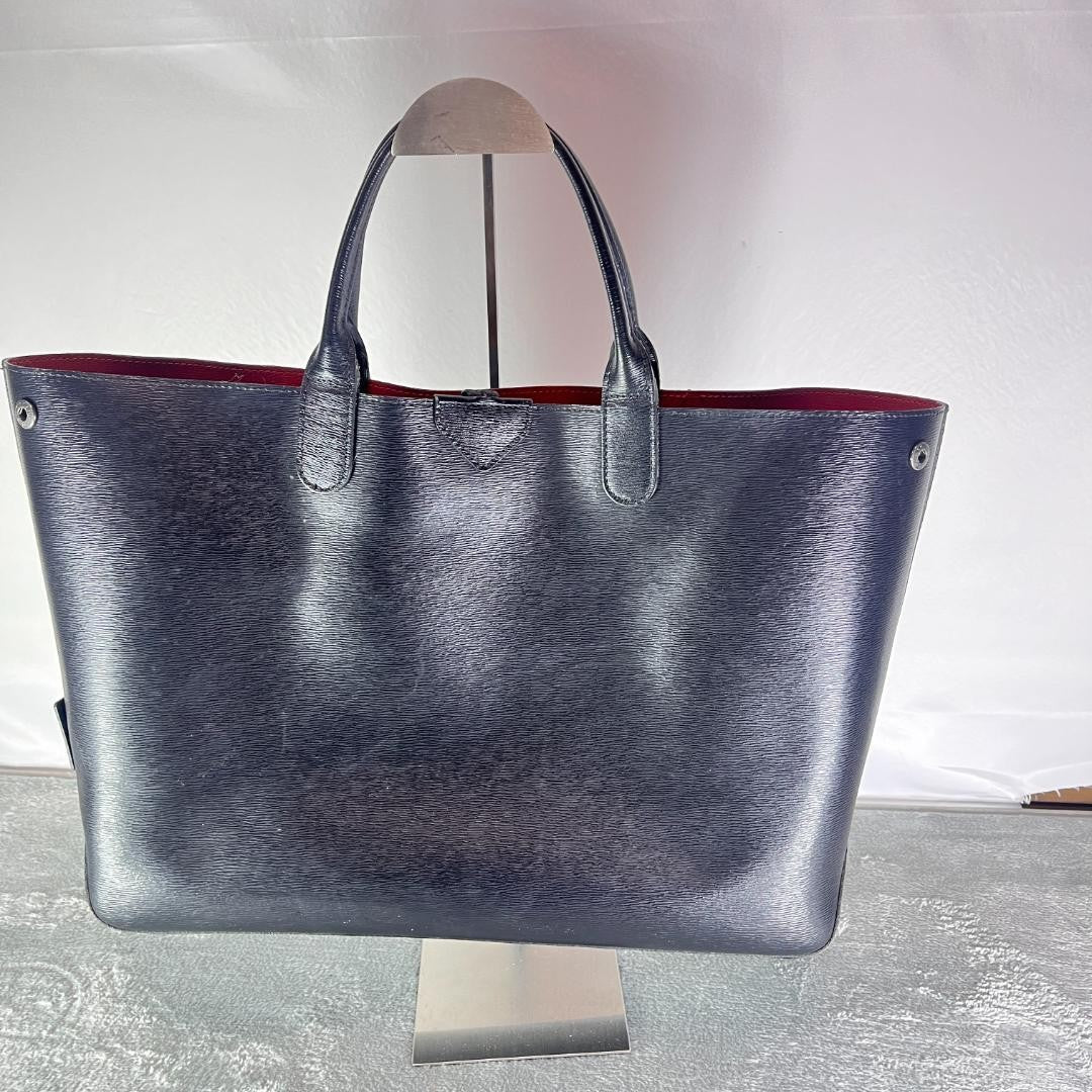 Longchamp Hand Bag Tote Purse Leather Black Red Authentic