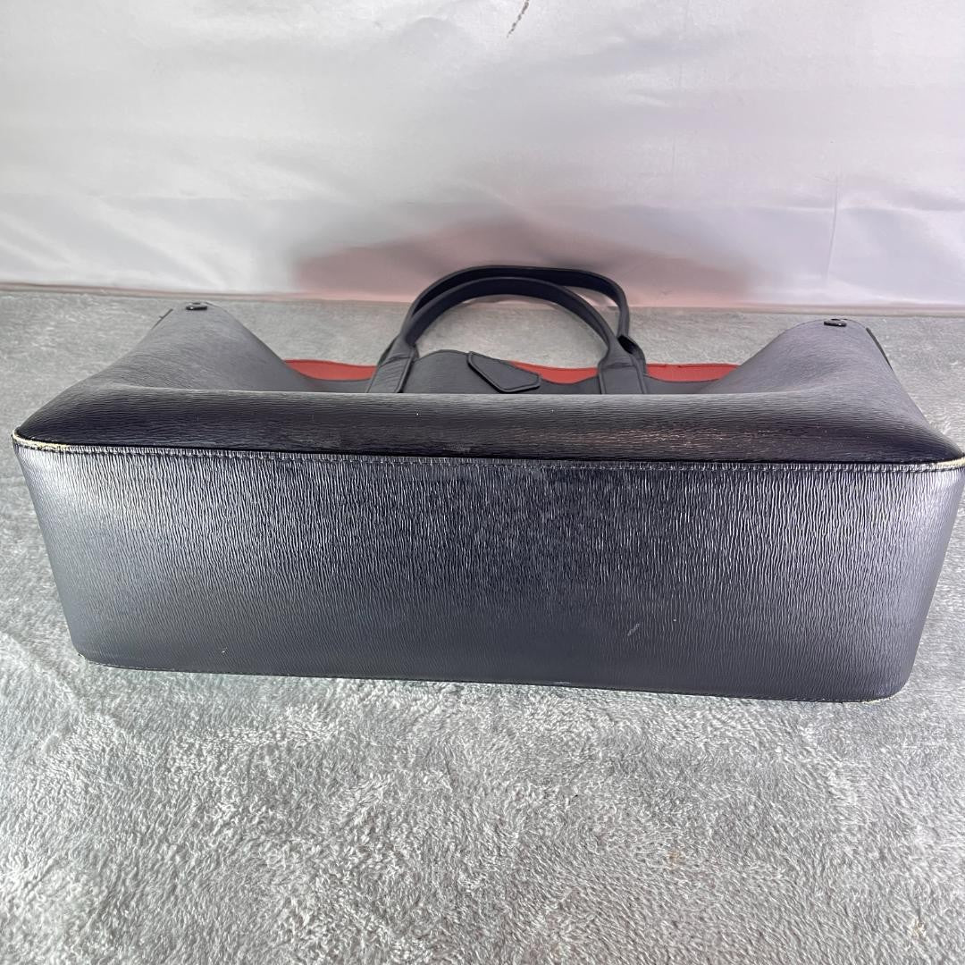 Longchamp Hand Bag Tote Purse Leather Black Red Authentic