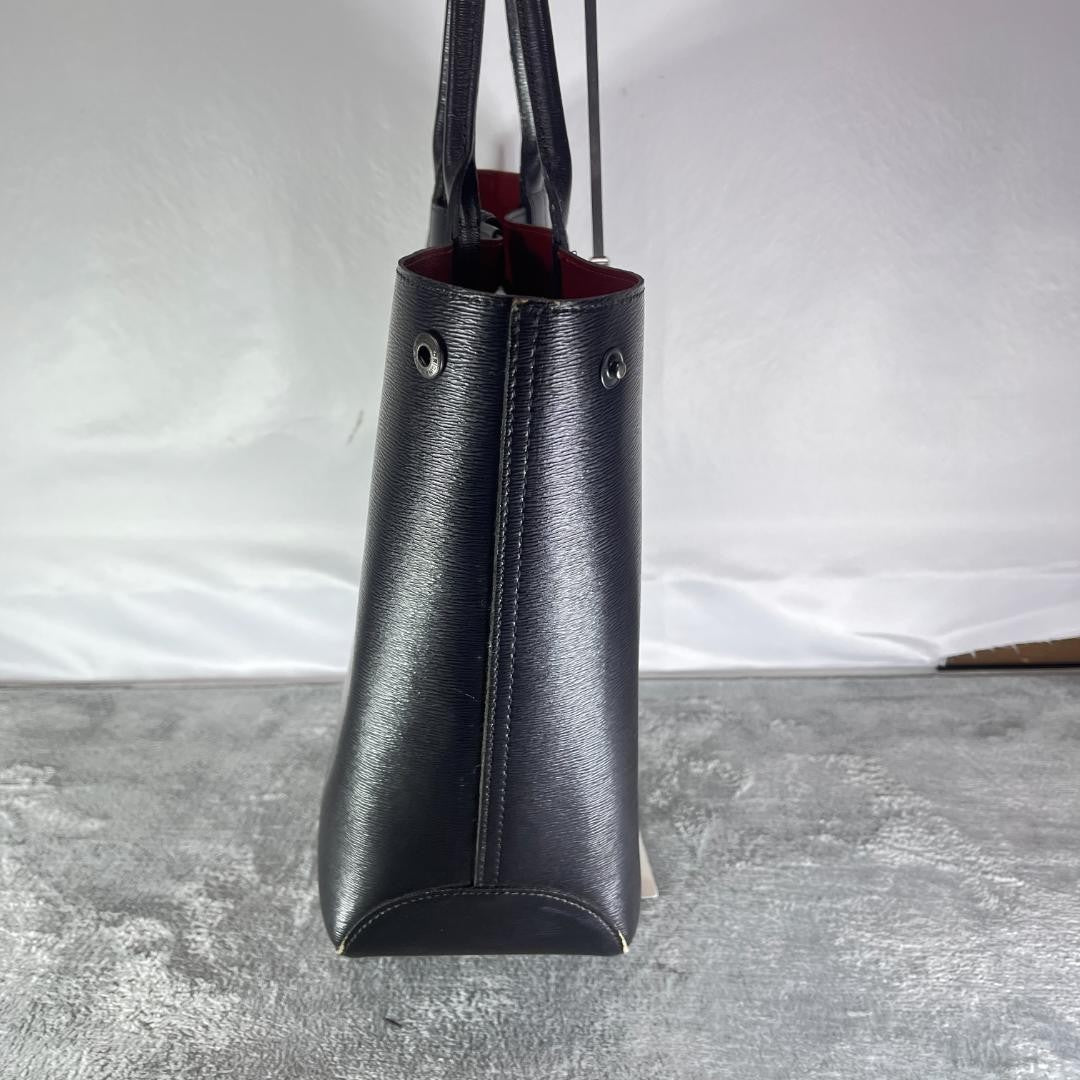 Longchamp Hand Bag Tote Purse Leather Black Red Authentic