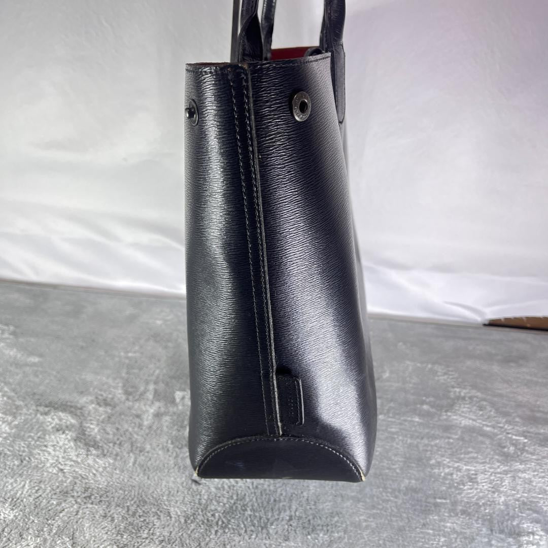 Longchamp Hand Bag Tote Purse Leather Black Red Authentic