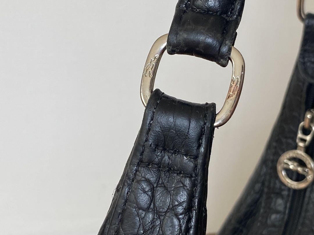 Longchamp Shoulder Bag Purse Leather Black Authentic
