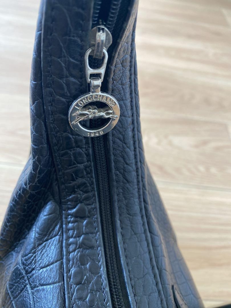 Longchamp Shoulder Bag Purse Leather Black Authentic