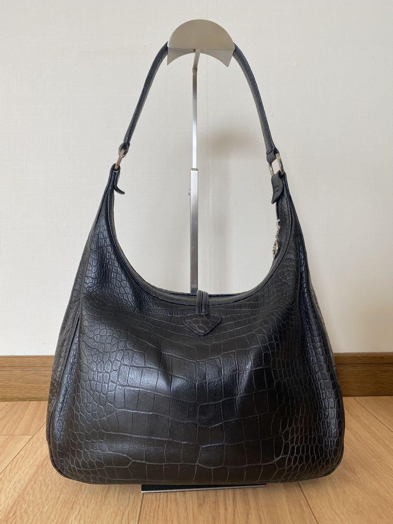 Longchamp Shoulder Bag Purse Leather Black Authentic