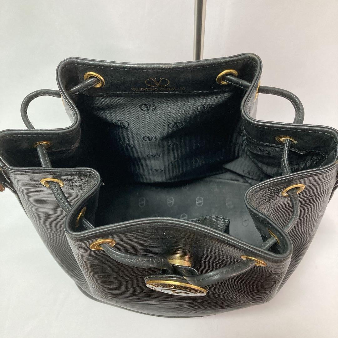 Valentino Garavani Shoulder Bag Purse Logo Leather Black Authentic