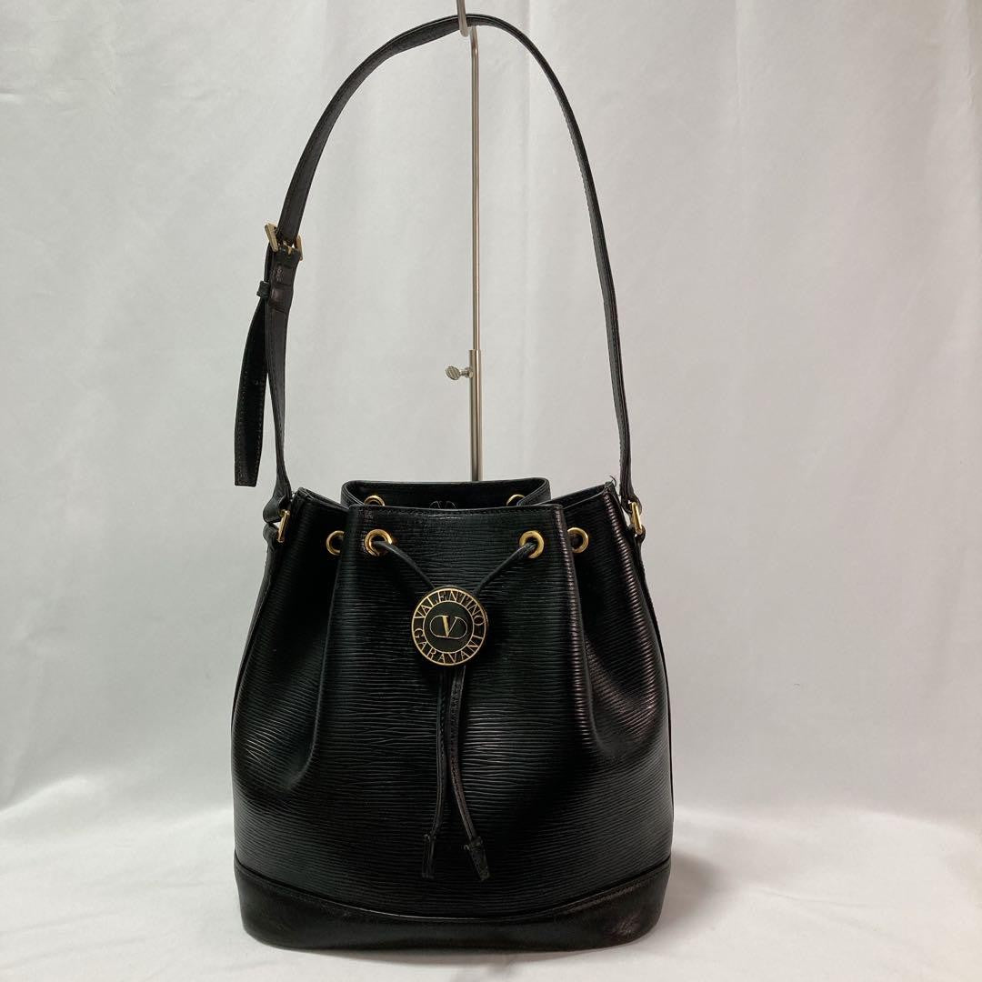 Valentino Garavani Shoulder Bag Purse Logo Leather Black Authentic
