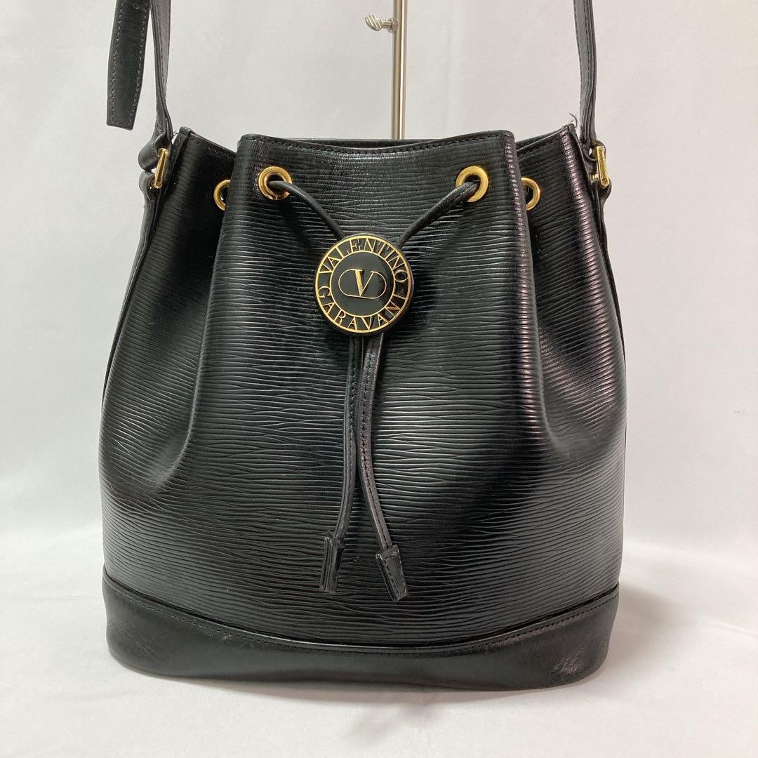 Valentino Garavani Shoulder Bag Purse Logo Leather Black Authentic