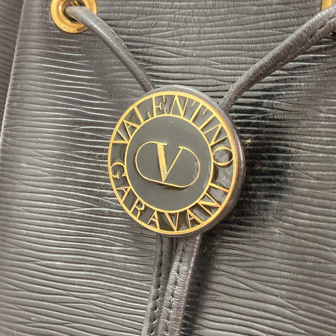 Valentino Garavani Shoulder Bag Purse Logo Leather Black Authentic