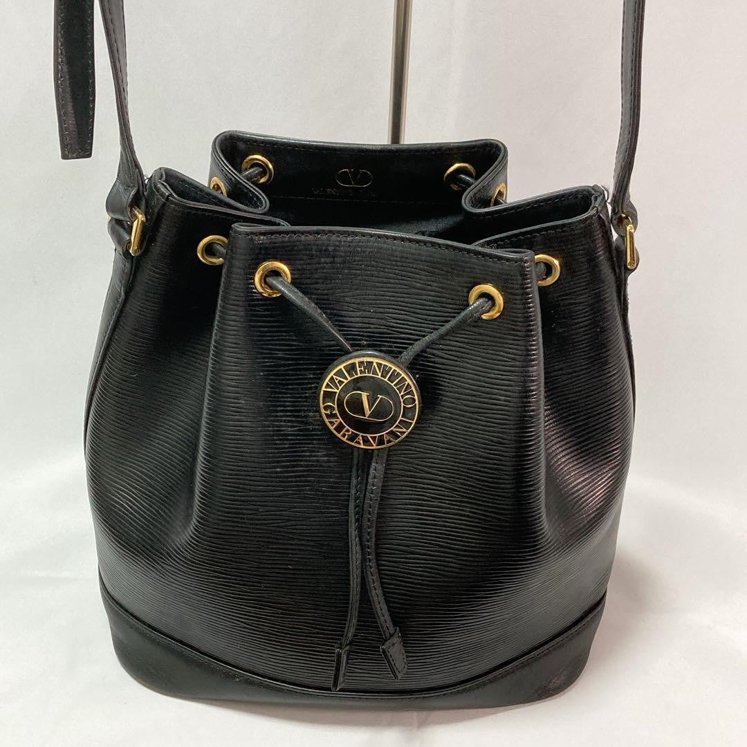 Valentino Garavani Shoulder Bag Purse Logo Leather Black Authentic