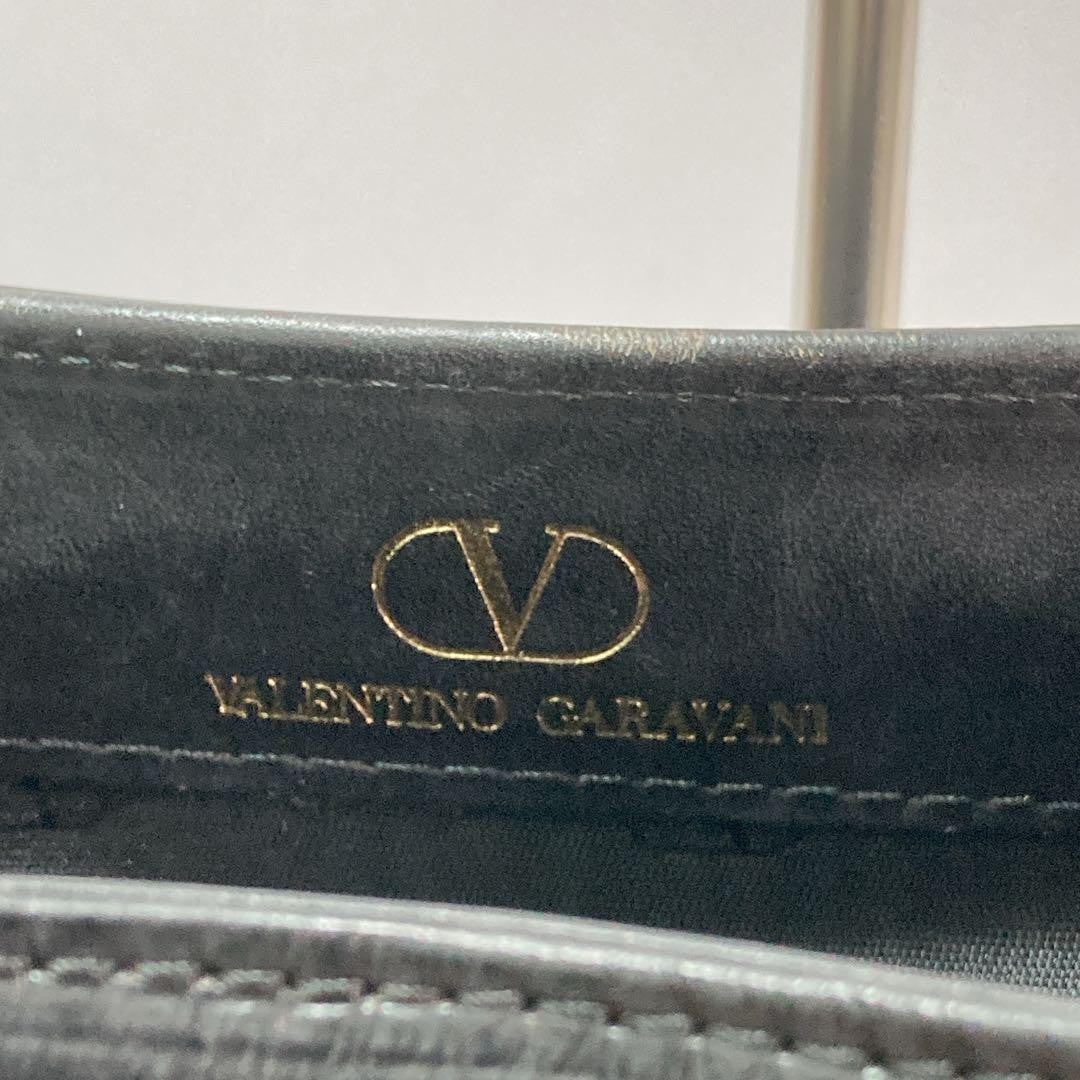 Valentino Garavani Shoulder Bag Purse Logo Leather Black Authentic