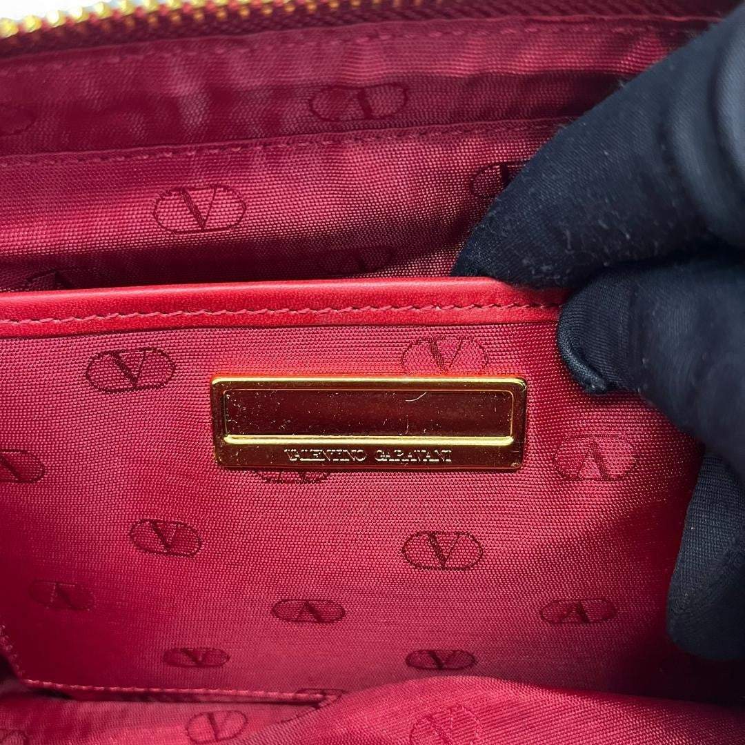 Valentino Garavani Hand Bag Tote Purse Leather Red Authentic