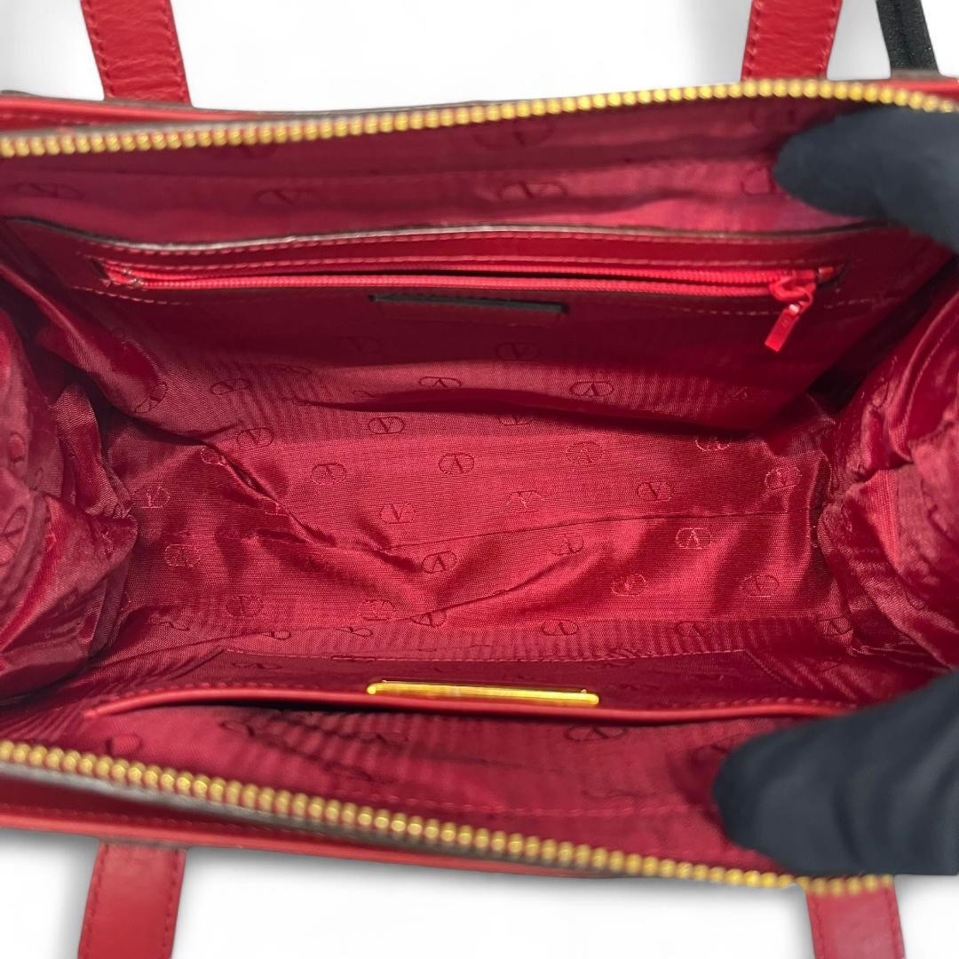Valentino Garavani Hand Bag Tote Purse Leather Red Authentic