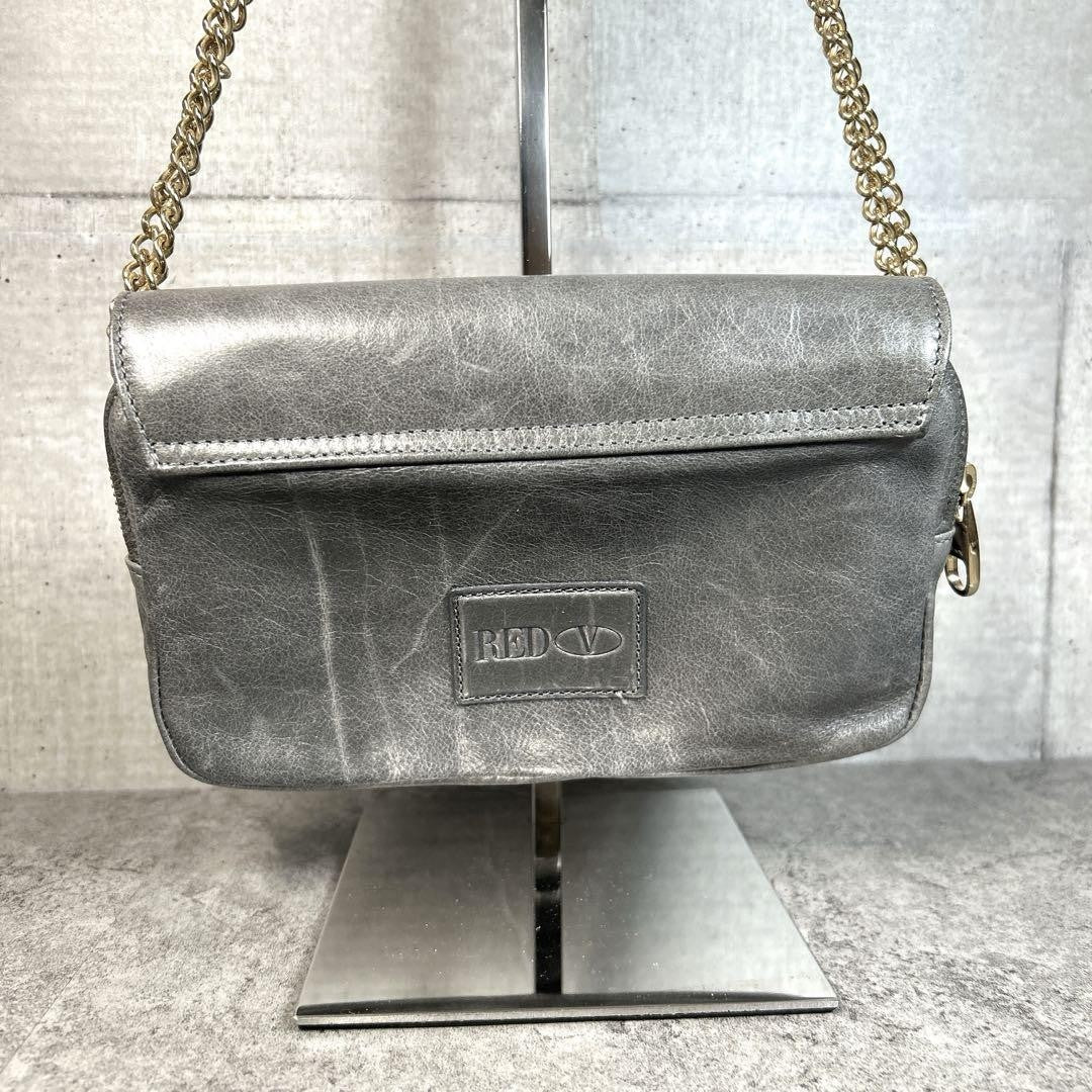 Red Valentino Shoulder Bag Purse Chain Ribbon Leather Authentic