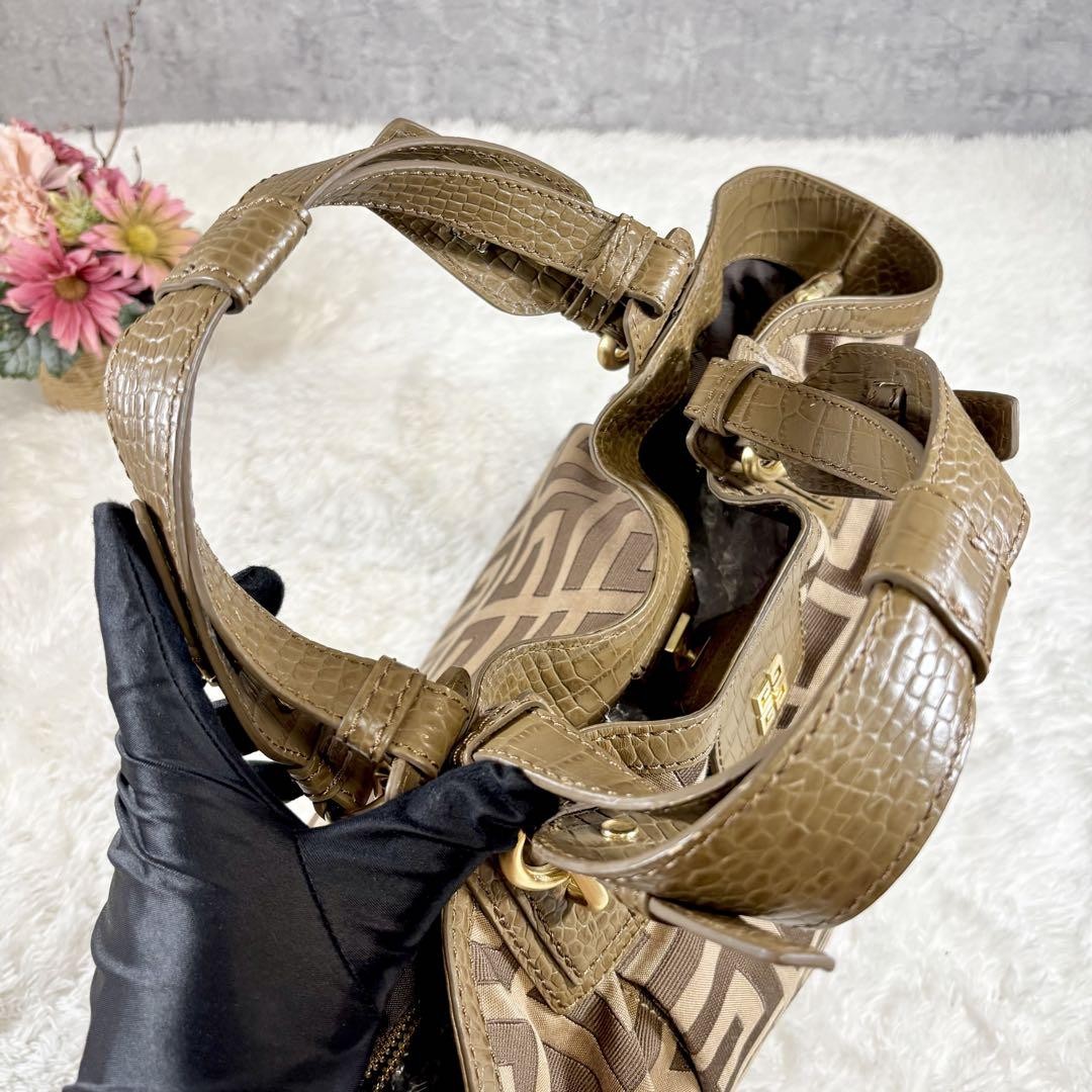 GIVENCHY Hand Bag Tote Purse 4G Leather Canvas Brown Beige Authentic