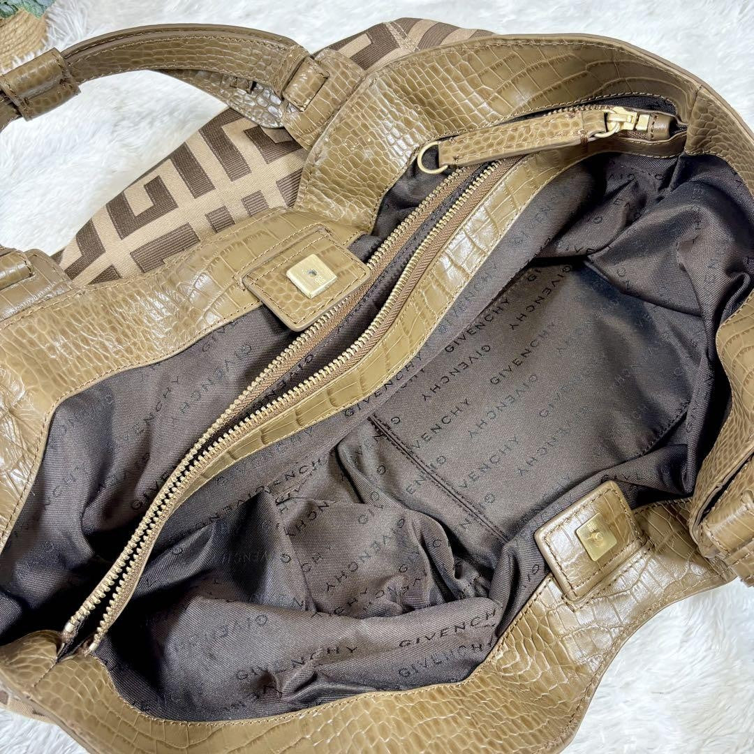 GIVENCHY Hand Bag Tote Purse 4G Leather Canvas Brown Beige Authentic
