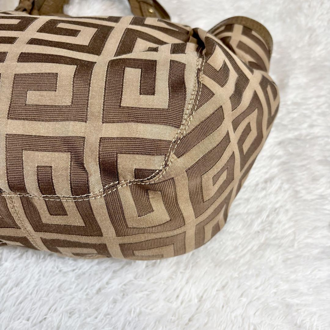 GIVENCHY Hand Bag Tote Purse 4G Leather Canvas Brown Beige Authentic