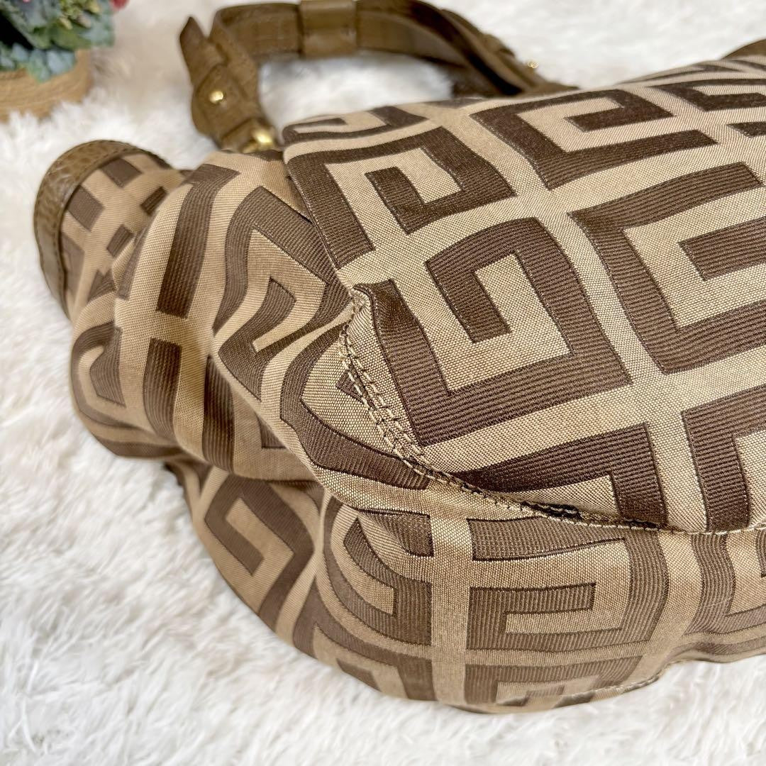 GIVENCHY Hand Bag Tote Purse 4G Leather Canvas Brown Beige Authentic