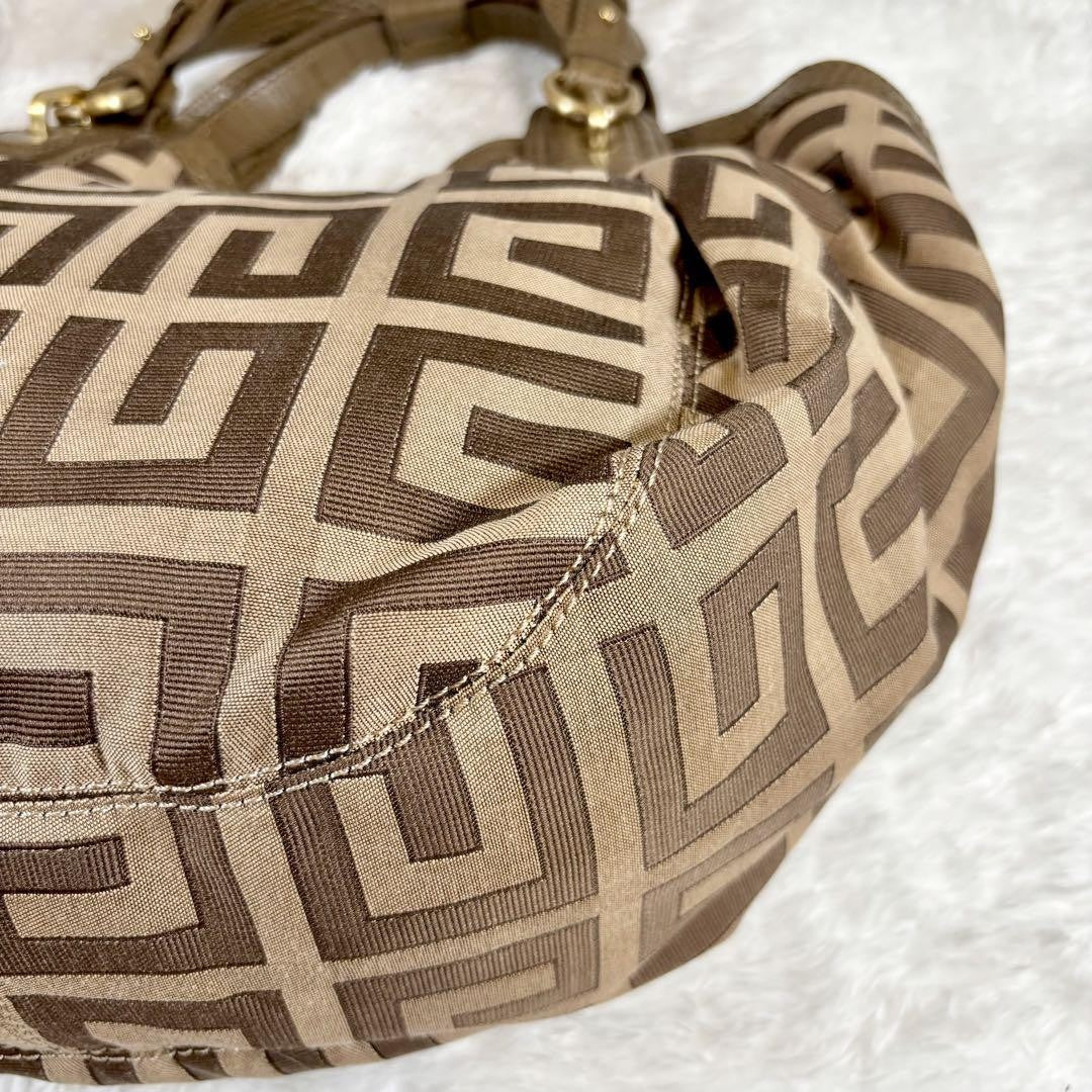 GIVENCHY Hand Bag Tote Purse 4G Leather Canvas Brown Beige Authentic