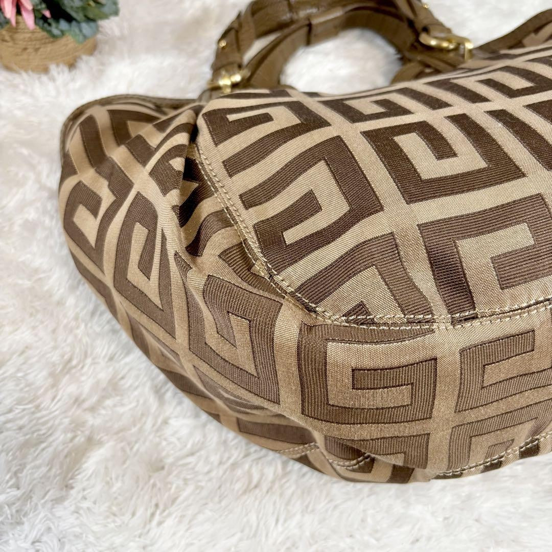 GIVENCHY Hand Bag Tote Purse 4G Leather Canvas Brown Beige Authentic