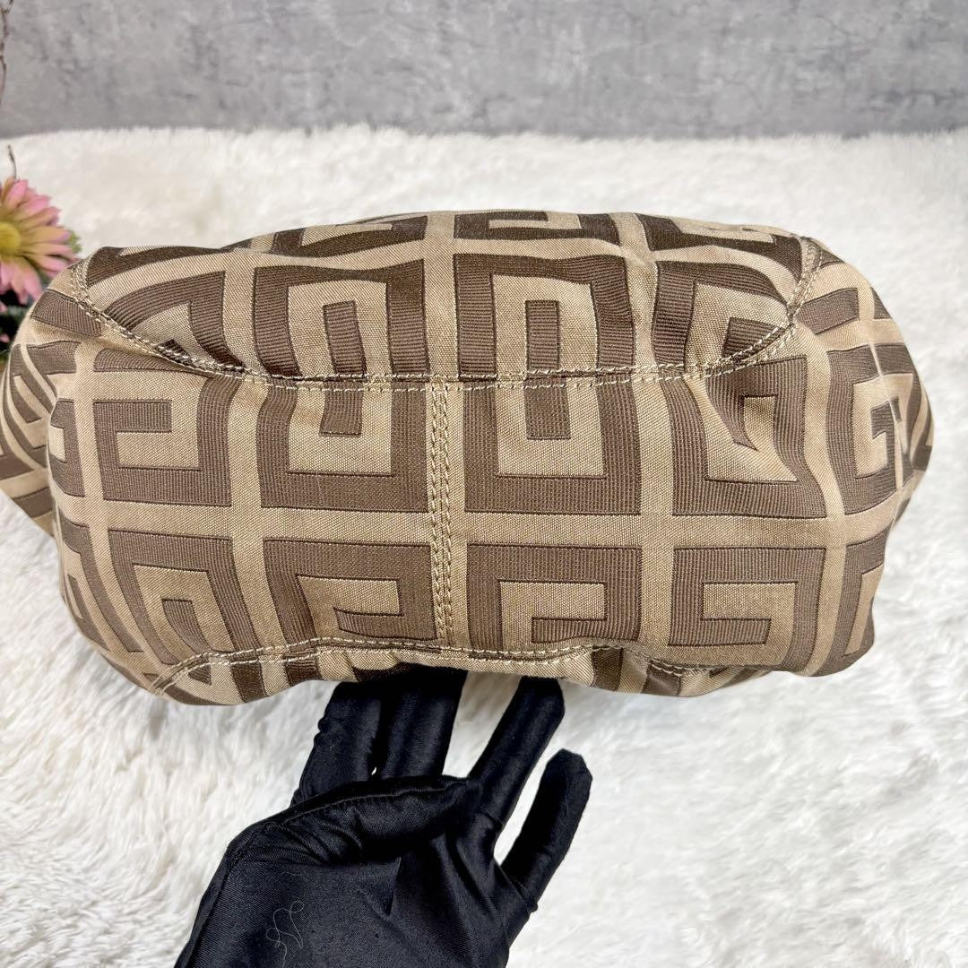 GIVENCHY Hand Bag Tote Purse 4G Leather Canvas Brown Beige Authentic
