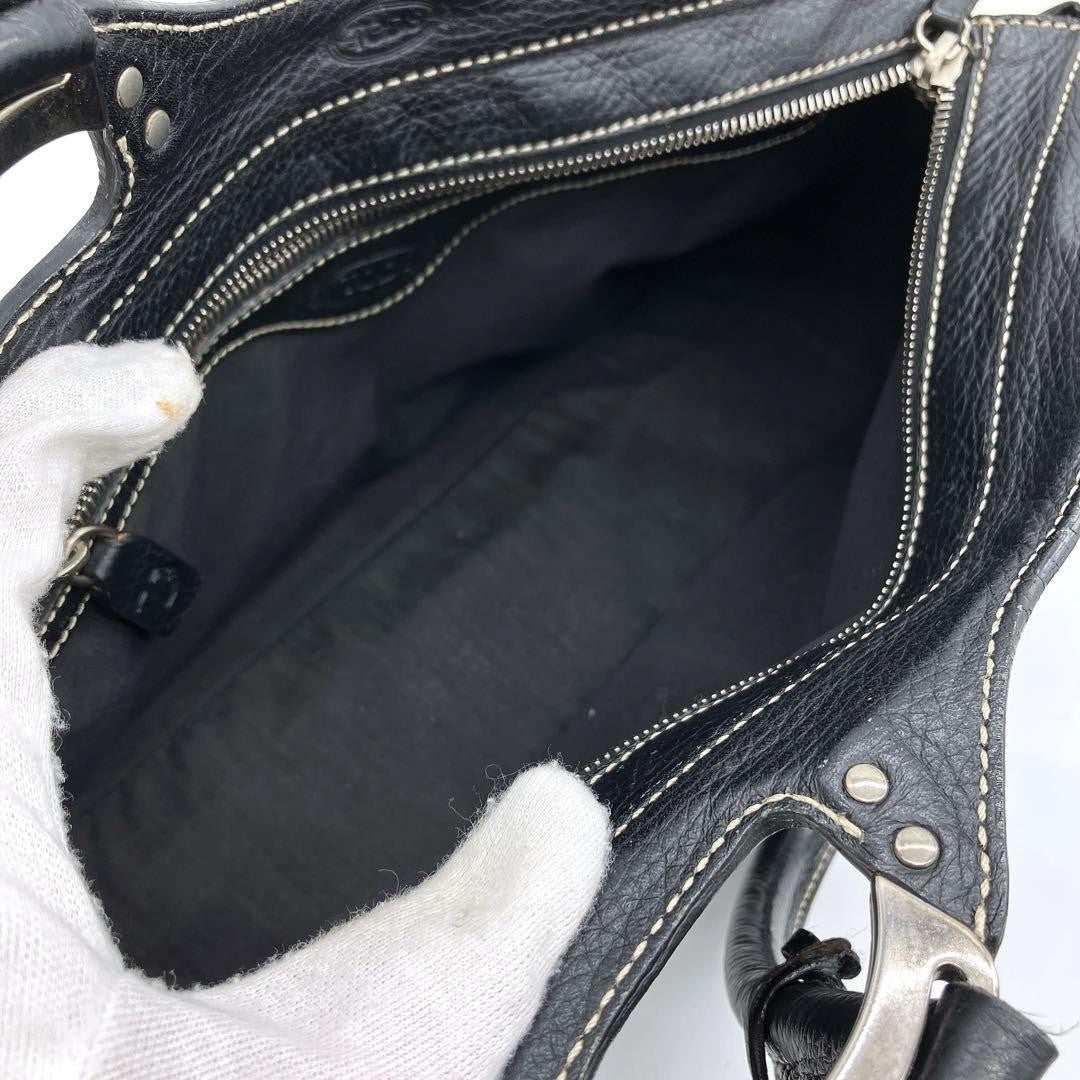 TOD'S Hand Bag Tote Purse Leather Black Authentic