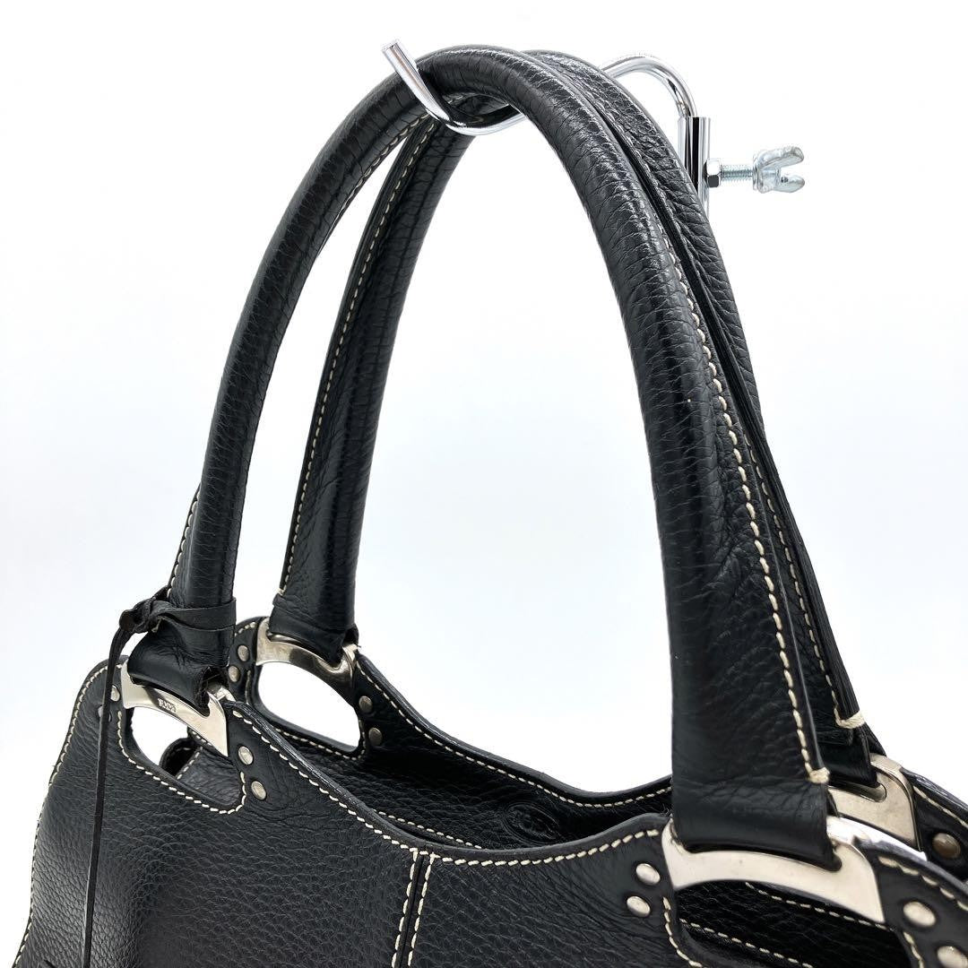 TOD'S Hand Bag Tote Purse Leather Black Authentic